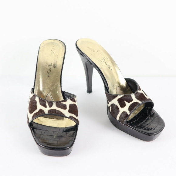 Donald J. Pliner Shoes - 90's Square slide heel sandals Dark Brown & White